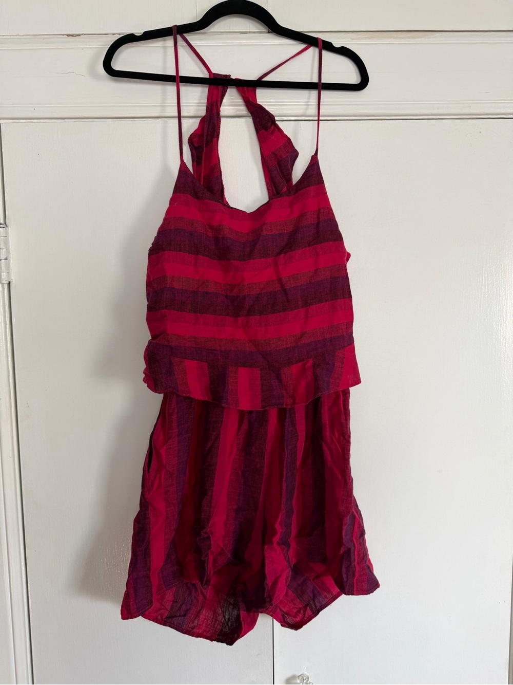 Women's Pink Striped Halter Romper - Sleeveless Summer Playsuit